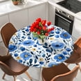 thumbnail image 2 of Round Fitted Tablecloths with Elastic Edge Watercolor Blossom Blue Flower Waterproof Wipeable Table Cover for Kitchen Dining Party Decor Seamless Spring Floral Leaves Table Clothes,45" - 54", 2 of 9