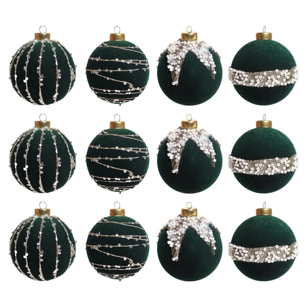 12 bolas navideñas de terciopelo plateado con acabado de alambre, adorno colgante para interiores y exteriores, decoración para fiestas, bodas, Halloween, Acción de Gracias, San Valentín.