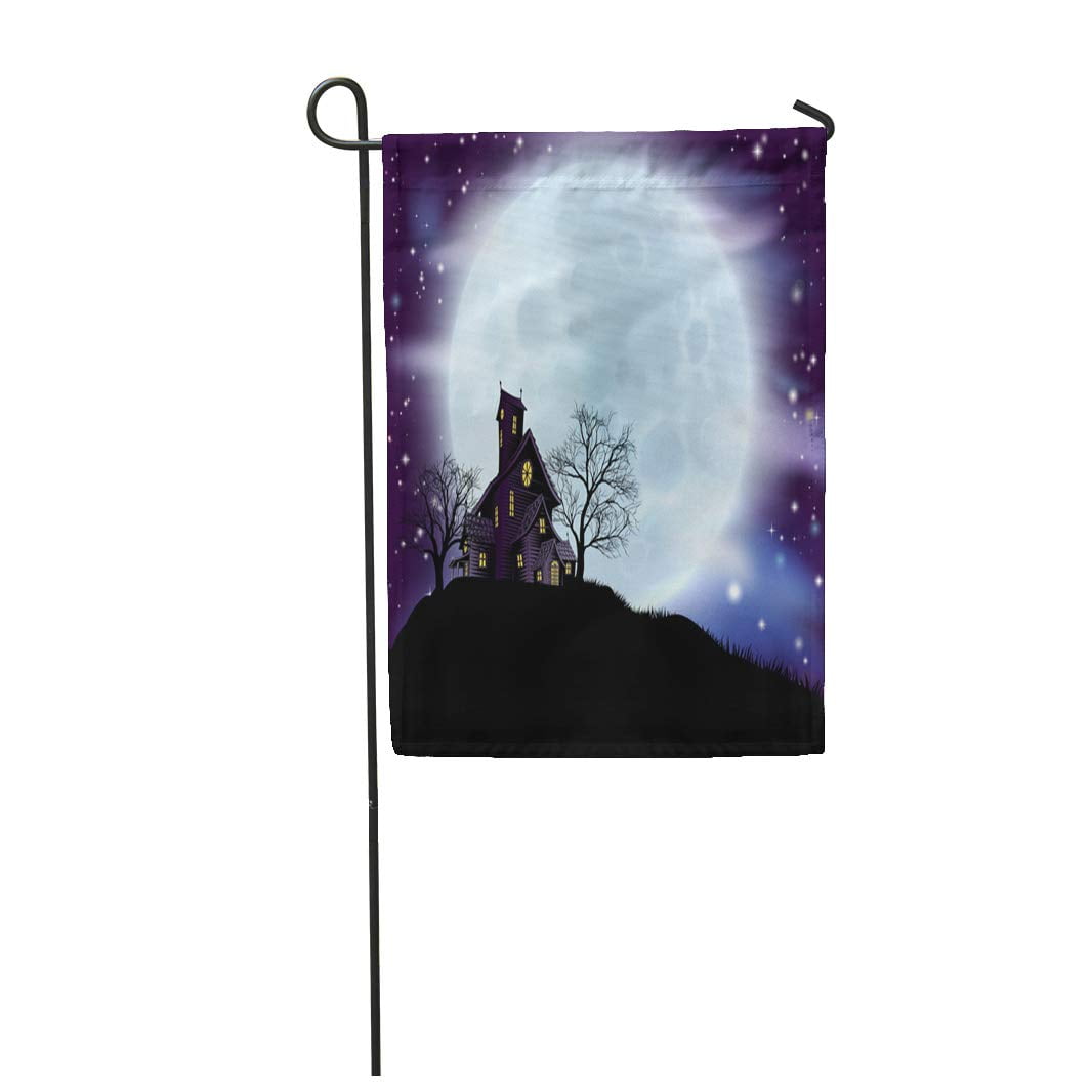 Nudecor Purple Of Scary Halloween Haunted House In Silhouette With Spooky Trees Blue Garden Flag Decorative Flag House Banner 12x18 Inch Walmart Canada