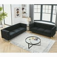 thumbnail image 3 of {Contact us for 3D modeling} Velvet Sofa for Living Room,Buttons Tufted Square Arm Couch, Modern Couch Upholstered Button and Metal Legs, Sofa Couch for Bedroom, Black Velvet ,2PCS, 3 of 5