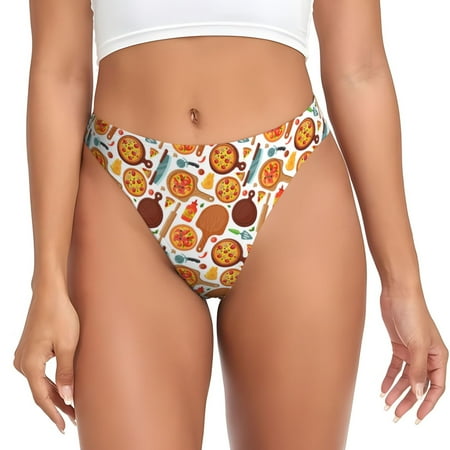 Zeuib Hot Fresh Pizza Print Seamless Women Underwear Thongs High Waisted No Show Ladies Panties Breathable Comfortable Brief Hi Rise Undies-XX-Large