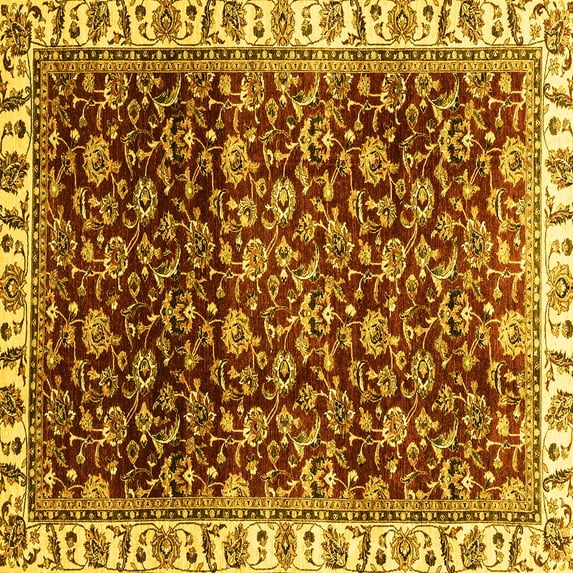 Ahgly Company Machine Washable Indoor Square Abstract Yellow Modern Area Rugs, 5' Square