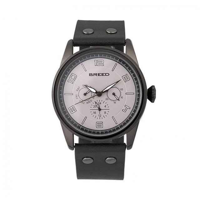 Breed BRD7406 Rio Leather-Band Watch with Day & Date - Black