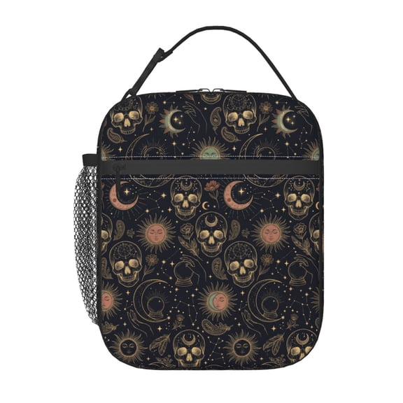 Gothic Skull Lunch Box For Women Men, Reusable Insulated Goth Dark Aesthetic Lunch Bag,Polyester Cooler Handbags Case For Picnic Work Travel Beach Or Hiking