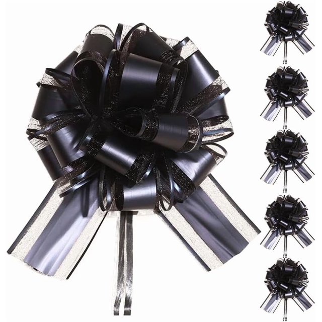 6 PCS Black Pull Bows for Gift Wrapping 6″ Wrap Gift Bows Bow for Gifts Baskets Ribbon Birthday Bows for Gift Wrapping Bows Supplies Pull String Bows for Christmas Tree Gift Cabinet Bows for Presen