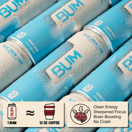 BUM ENERGY BLUE SNOW CONE ENERGY DRINK, 112 MG NATURAL CAFFEINE, 12 FL OZ CAN