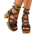 thumbnail image 4 of Samdudou Women's Sandals Open Toe Gladiator Lace Up Chunky Heel Ankle Wrap Rivet Studded Evening Party Summer Dating Vacation Dressy Ladies Fashion Footwear Outdoor Walking Essential Trendy, 4 of 9