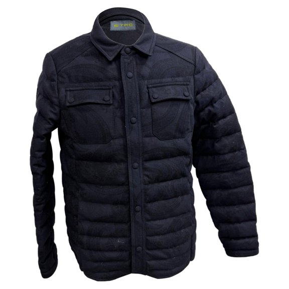 Pre-Owned Etro Paisley Print Padded Jacket in Navy Blue Wool