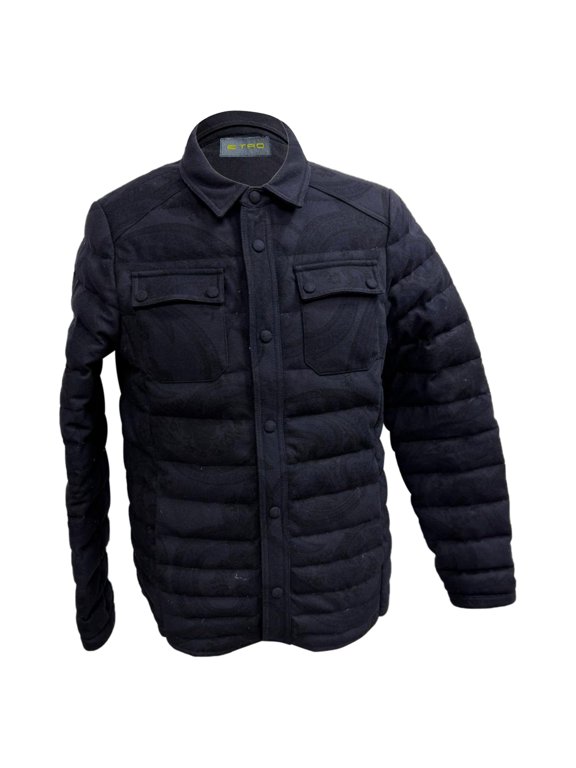 Pre-Owned Etro Paisley Print Padded Jacket in Navy Blue Wool