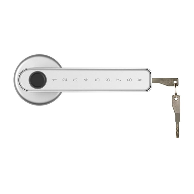 MIXFEER Fingerprint & Password Door Lock Smart Door Knob Gate Locks Left-Right Open Door Lever Lock Set Keyless Entry Door Lock for Home Interior Door Bedroom Hotel Warehouse Office 50 Groups Finger Silver