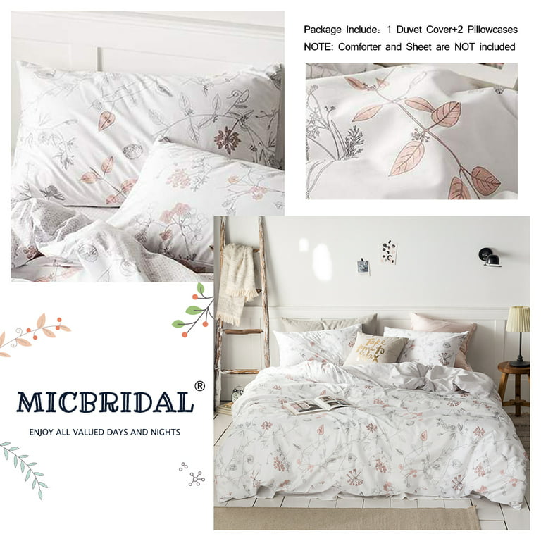 MICBRIDAL Reversible Botanical Floral Duvet Cover Twin Soft 100% Cotton  Garden Floral Bedding Set with 2 Pillowcases Chic Colorful Floral Comforter  Set for Girls Women with Zipper Closure 