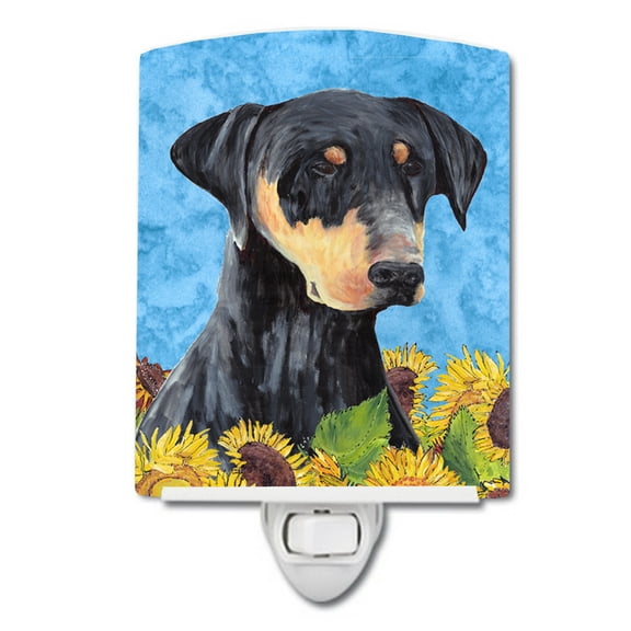Caroline's Treasures SC9073CNL Doberman in Summer Flowers Ceramic Night Light, 6x4x3", multicolor