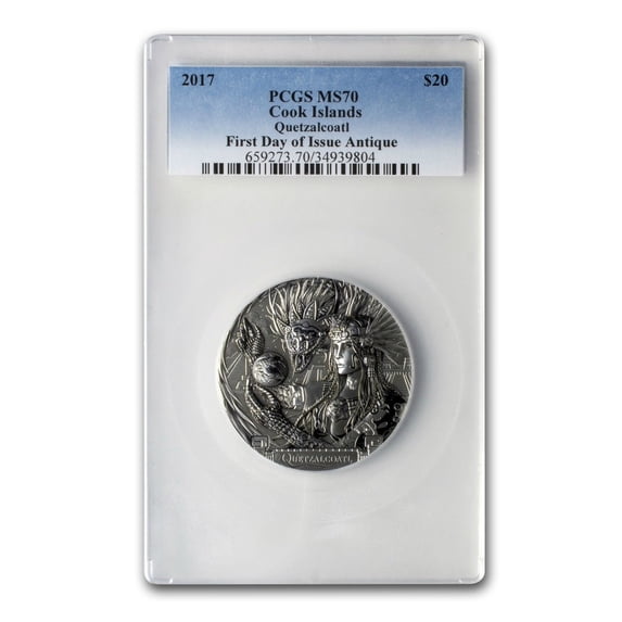 2017 Cook Islands 3 oz Silver Quetzalcoatl Aztec MS-70 PCGS