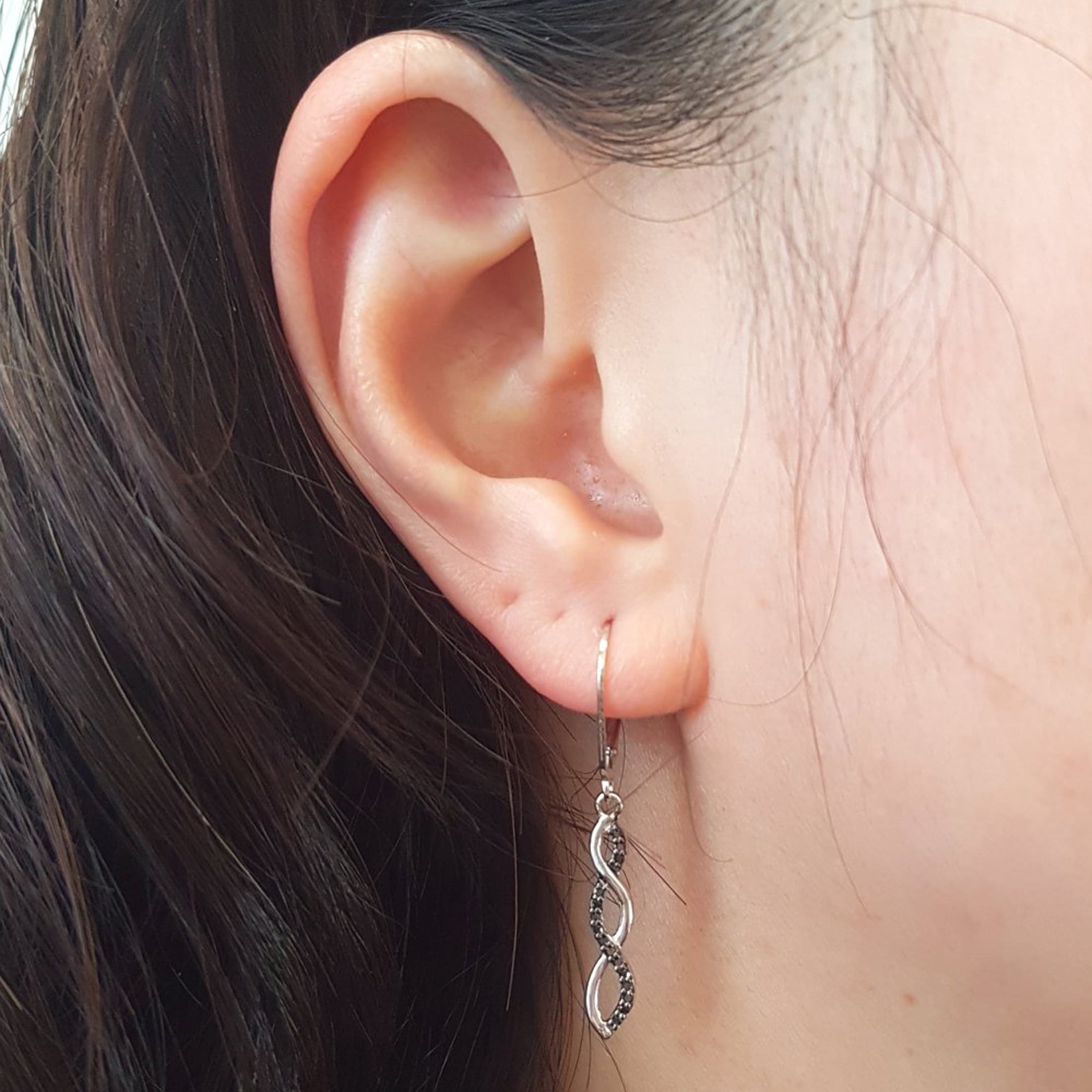 Dazzlingrock Collection Round Black Diamond Infinity Swirl Dangling Drop Earrings for Women (0.10 ctw, Color Black, Clarity Opaque) in 925 Sterling Silver