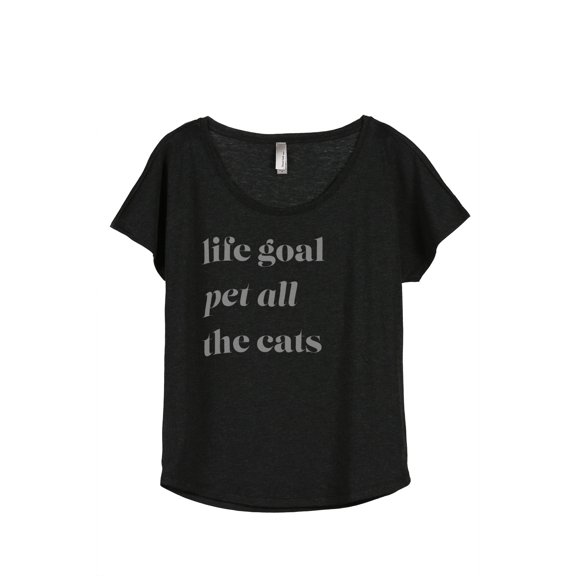 Thread Tank Life Goal Pet All The Cats Women's Fashion Relaxed Slouchy Dolman T-Shirt Tee Heather Black Small