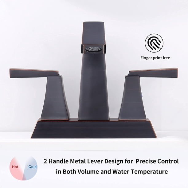 Oil Rubbed Bronze Bathroom Faucet - 4" Centerset For 3-Hole Sinks, High Arc 360° Swivel Spout, Dual Handle, Includes Pop-Up Drain