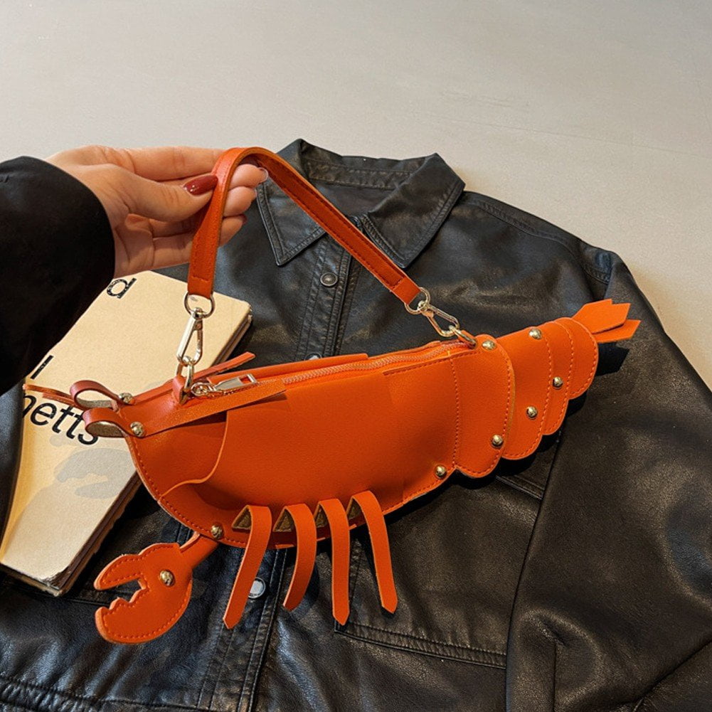 Jiibva Lobster Shaped Crossbody Bag for Women Unique Rivets Lobster Design Shoulder Bag Stylish Handbag Purse for Women Teen