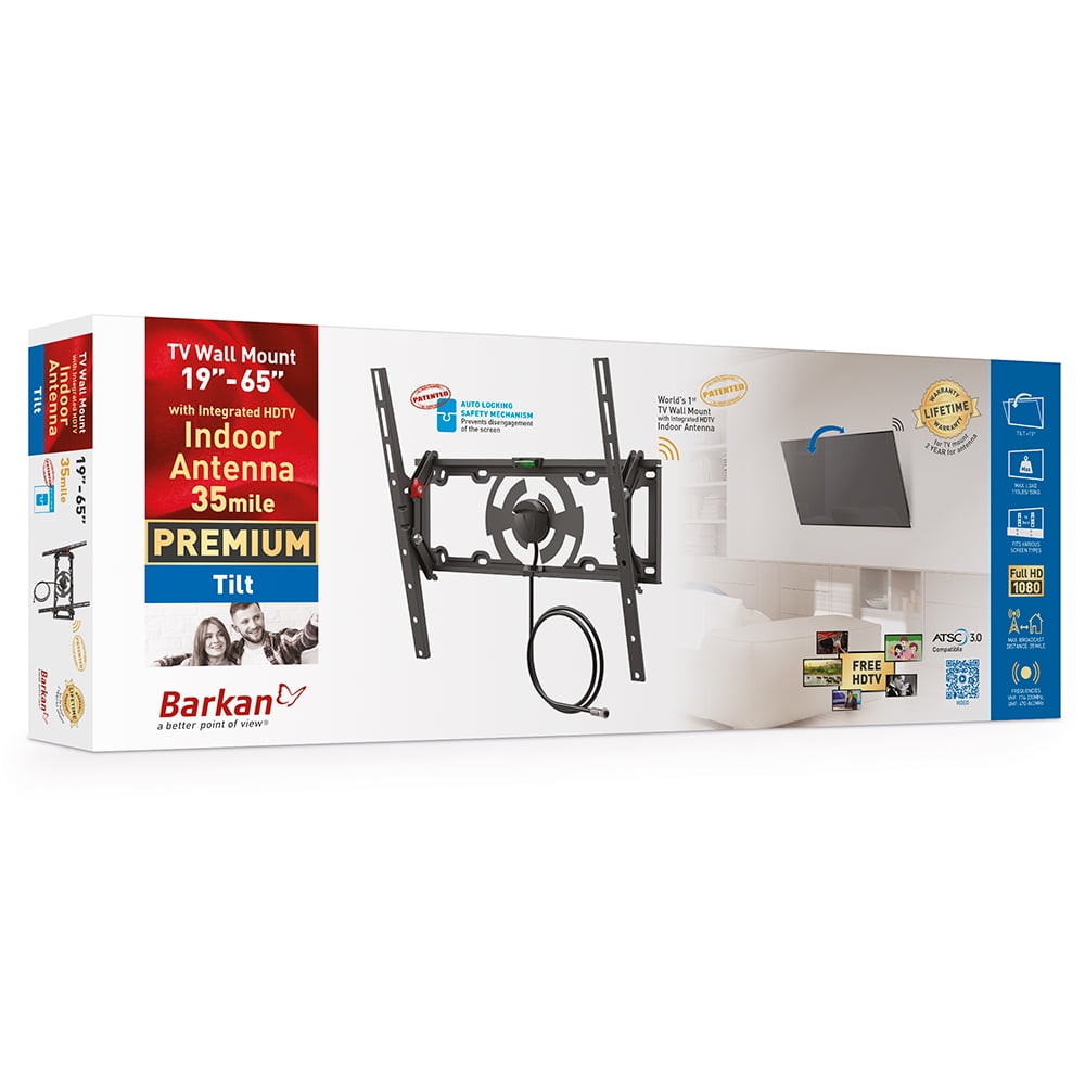Barkan 19 - 65 inch TV Wall Mount with Integrated HDTV Indoor Antenna
