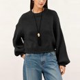 thumbnail image 2 of Edvintorg Pullover Sweaters for Women Solid Color Crew Neck Cropped Sweater Long Sleeve Loose Pullover Top Clothes Women Black XL, 2 of 6