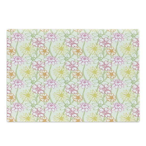 Floral Cutting Board, Hand Drawn Colorful Flourishing Spring Flowers Sketchy Design Natural Garden Theme, Decorative Tempered Glass Cutting and Serving Board, Large Size, Multicolor, by Ambesonne