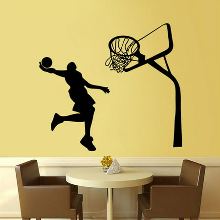 ZAJING 17.7''x28.3'' Removable DIY Slam Dunk Silhouette Wall Decals Spoting Basketball Duck Layup Sporter Wall Sticker for Kids Room Boys Bedroom