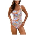 thumbnail image 1 of Huesdet Women One Piece Swimsuit Solid Ribbed Monokini Swimwear Scoop Neck Low Back Bathing Suit[Orange,L], 1 of 9