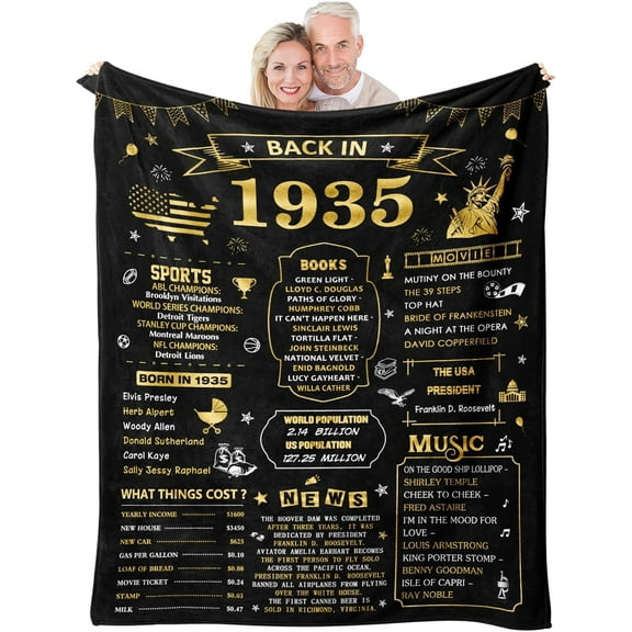 90th Birthday Blanket Gifts for Women Men, 90th Birthday Decorations for Women Men, Best 1935 Gifts for 90 Year Old Woman Man, Happy 90 Birthday Gift Ideas Decorations Blanket 60"X50"