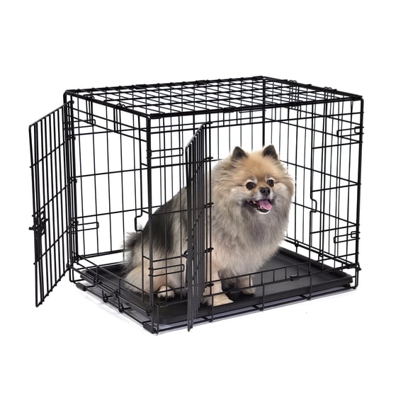 Vibrant Life Foldable 2-Door 24" Wire Crate for Dogs with Divider and Leak-Proof Tray