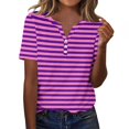 thumbnail image 1 of Plebaso T-Shirts à Rayures à Col en V pour Femmes, Manches Courtes, T-Shirts d'Été, à Blocs de Couleur, Blouses Décontractées et Amples pour Femmes, 1 of 7
