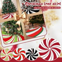 YIFUNIN 90cm Christmas Tree Skirt, Peppermint Tree Skirt with Red and Green Candy Striped Design, Oversized Christmas Tree Skirt for Holiday Decor