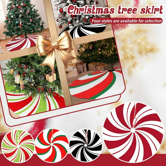YIFUNIN 90cm Christmas Tree Skirt, Peppermint Tree Skirt with Red and Green Candy Striped Design, Oversized Christmas Tree Skirt for Holiday Decor
