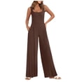 thumbnail image 1 of HBFAGFB Jumpsuits for Women Square Neck Ribbed Wide Leg Sleeveless High Waist Pant Rompers Coffee Size S, 1 of 9