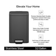 thumbnail image 4 of EKO Madison Bathroom Trash Can, 3.2 Gallon Stainless Steel Rectangular Removable Liner Step Lid Garbage Bin, Matte Black, 4 of 6
