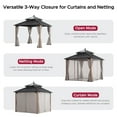 thumbnail image 4 of Sunjoy 10x10 ft. Outdoor Gazebo Steel Matel 2-Tier Roof Hardtop Gazebo with Curtain and Netting,Kingston Series,Woodgrain Aluminum Posts, 4 of 18
