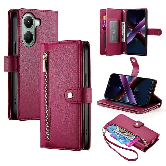 DF-011 For Xiaomi Poco X7 Pro 5G Redmi Turbo 4 5G Case Zipper Pocket Wallet Leather Phone Cover with