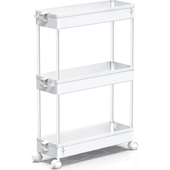 LLMRR 3 Tier Slim Rolling Cart, Bathroom Storage Cart with Lockable Wheels, Storage Organizer, Mobile Shelving Unit Cart for Bathroom, Laundry Room, Kitchen and Office