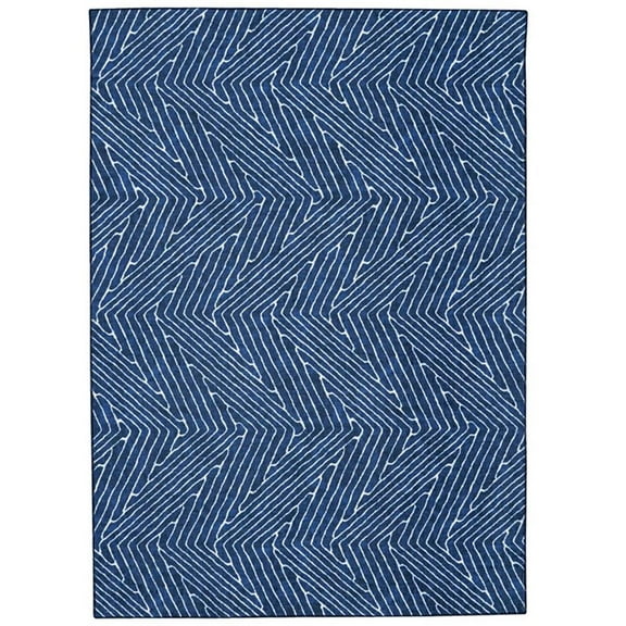 Linon Washable Lathan Polyester 3'x5' Rug in Blue