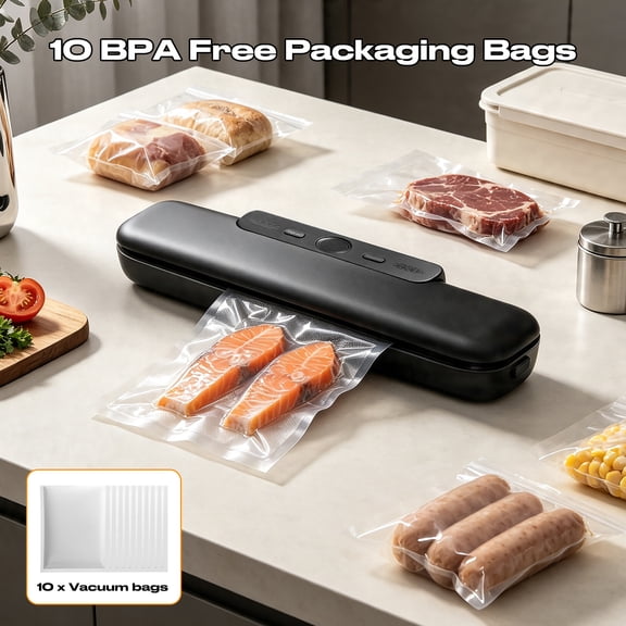 Slim Compact Culinary Vacuum Sealer Machine, Wet & Dry Dual Modes, Automatic Household Sealer with 10 Storage Bags for Sous Vide & Long-Term Food Storage