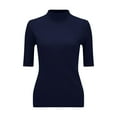 thumbnail image 6 of Women's Short Sleeve Mock Neck Sweater Top Turtleneck Dressy Pullover Knit Shirt Navy XL, 6 of 9