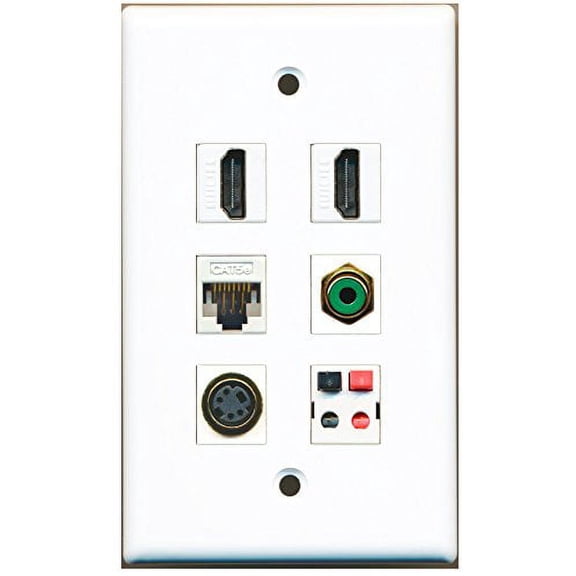 RiteAV - 2 HDMI 1 Port RCA Green 1 Port S-Video 1 Port Cat5e Ethernet White 1 Port Speaker Wall Plate