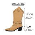 thumbnail image 5 of UngA Womens Boots Women's Square Toe Boots Comfortable Block Heel Casual Boots Mid Calf Riding Boots Yellow,7.5, 5 of 7