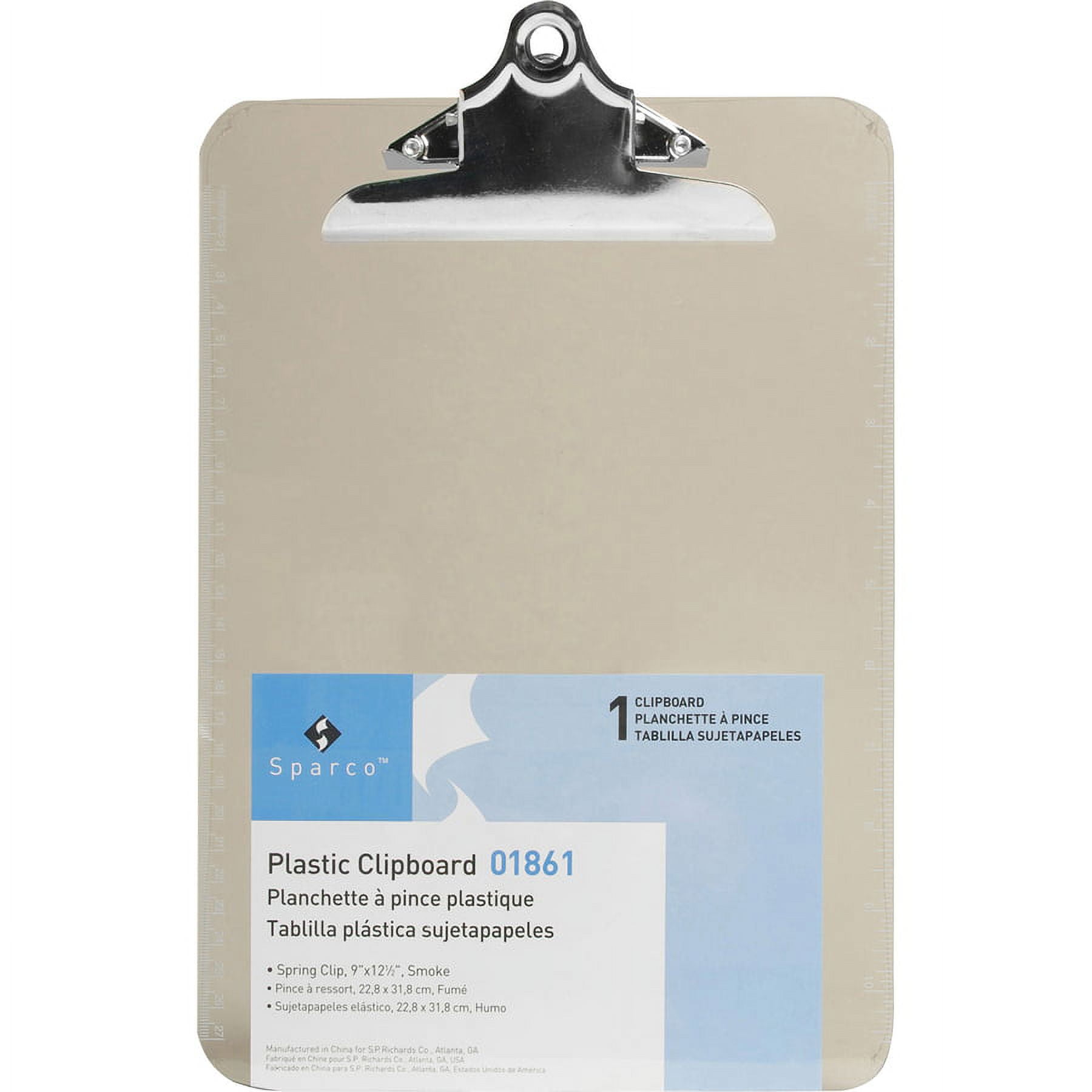 Business Source Spring Clip Plastic Clipboard - Spring Clip - Plastic - Smoke - 12 / Box