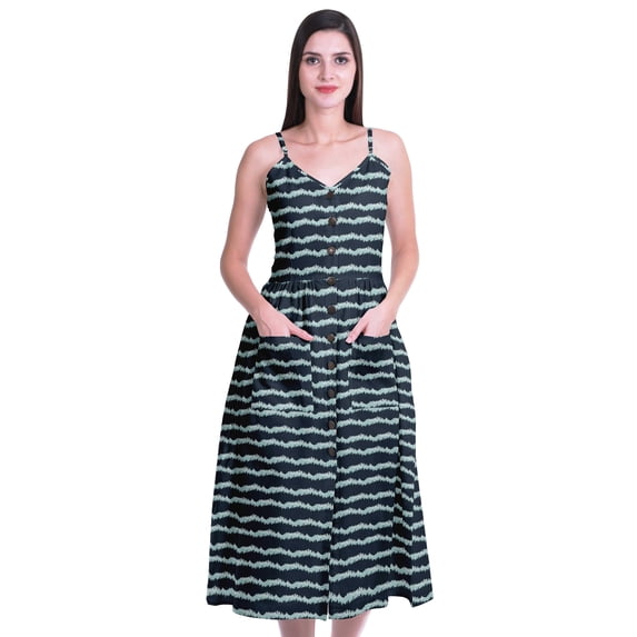 Moomaya Printed Cotton Casual Spaghetti Strap Dress Flared Maxi Summer Dresses For Women