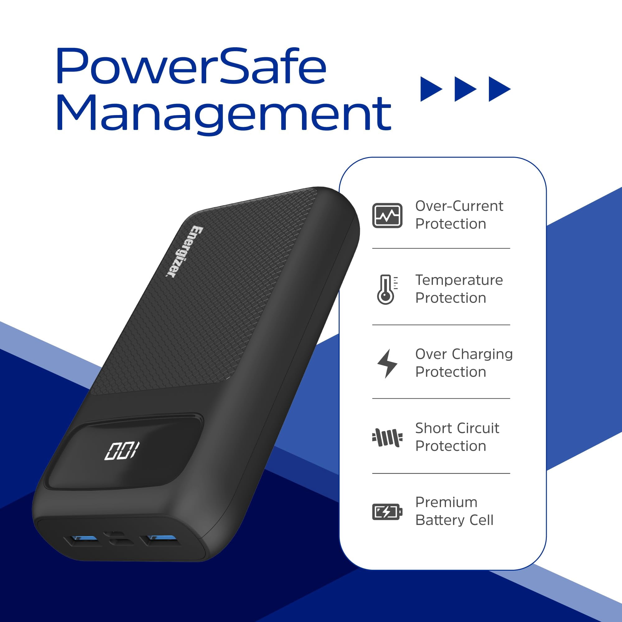 Energizer Power Bank 30000mAh - USB-C 30W Outputs Fast Charging Battery Pack, USB-A 18W with 6 Outputs & LCD Screen for Android / iPhone 15 16 Plus Pro Max / iPad Tablet and etc_UE30063PQ