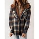 thumbnail image 4 of Chaqueta de Cuadros para Mujer, Larga, Botones, Capucha de Forro , Abrigo Cálido Cuadros Marrones L, 4 of 7
