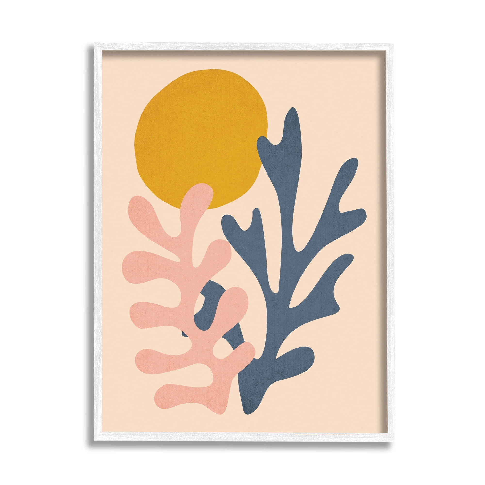 Stupell Industries Contemporary Pastel Leaf Forms Abstract Sun Shape Graphic Art White Framed Art Print Wall Art, Design by JJ Design House LLC