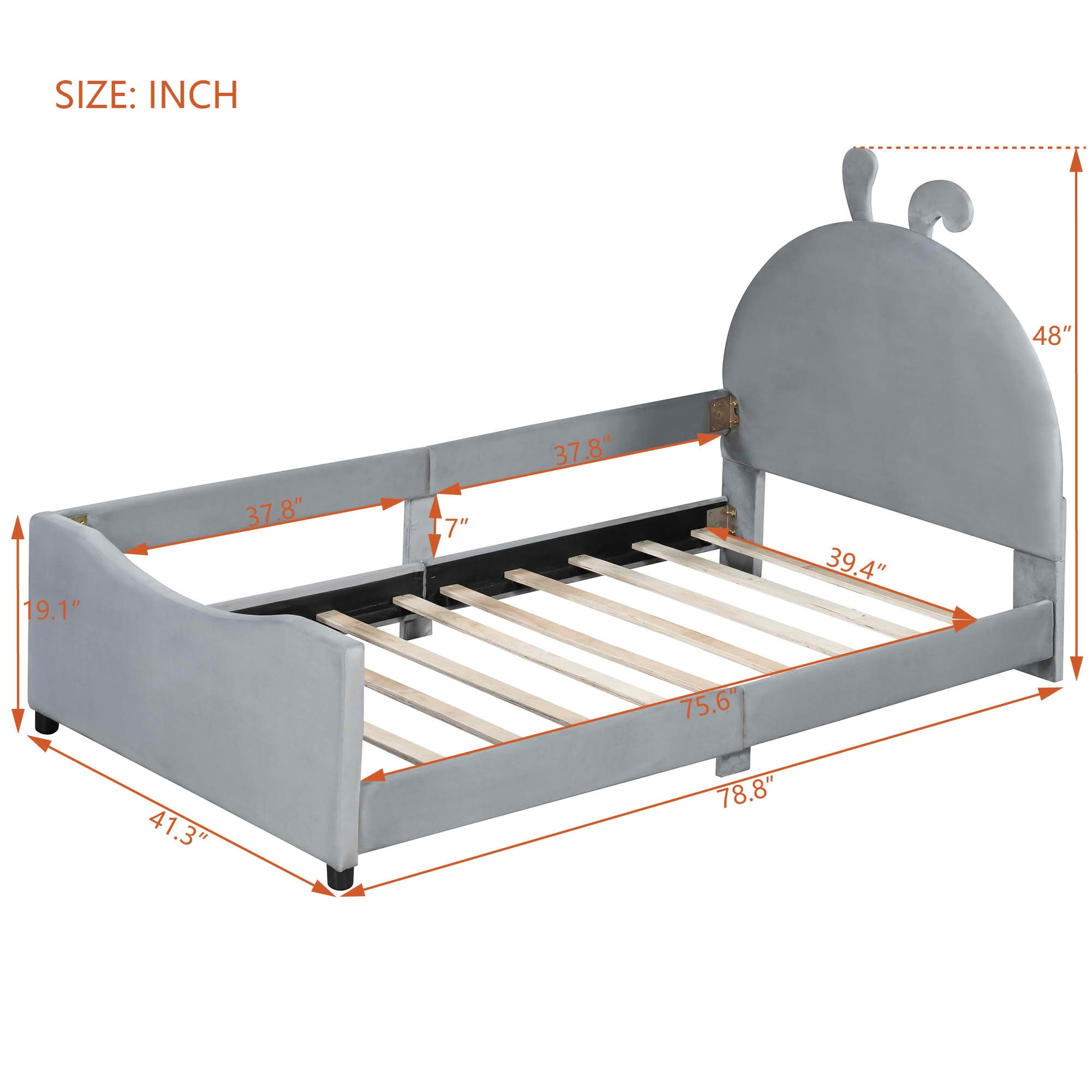 MAYEERTY Twin Size Daybed with Rabbit Ear Headboard, Lively Color Upholstered Kids Bed