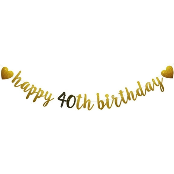 Happy 40th Birthday Banner, ,Gold and Black Glitter Paper Garlands Banner for 40th Birthday Party Decorations Supplies, Letters Gold and Black