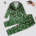 thumbnail image 2 of Bjutir Christmas Family Pajamas Matching Sets Toddler Boy Girl Xmas Pajamas Silk Satin Print Lapel Long Sleeve Sleepwear Casual Fashion Winter Nightwear Outfit,Green,Size 7-8 Years, 2 of 8