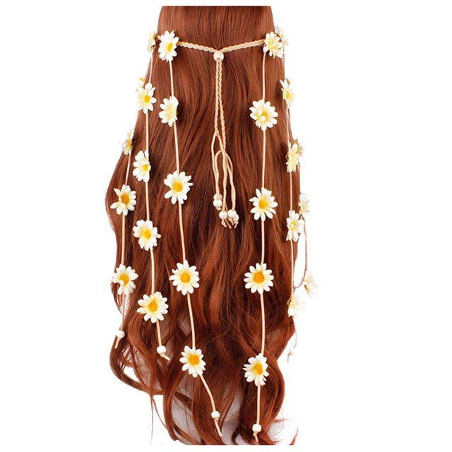 Diadema de girasol, flor, margarita, hippie, indio, bohemio, con borlas, cuentas florales bohemias, aro para el pelo de Halloween, corona para mujer, decoración de fiesta, disfraz de cosplay, tocado,